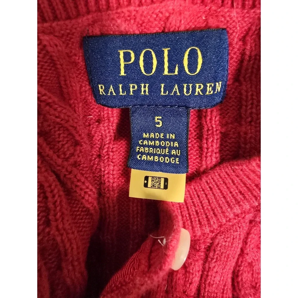 Ralph Lauren Little Girls Mini-Cable Cotton Cardigan 5Y-red